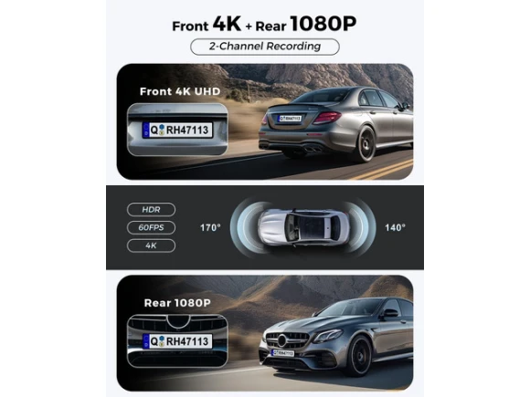 Front and Rear 2-Channel Dash Camera, 4K+1080P FHD — Dash Cam, Xelite