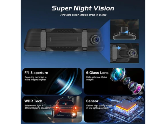 Rear-view Mirror Dash Camera with 64GB Card — Dash Cam, Xelite