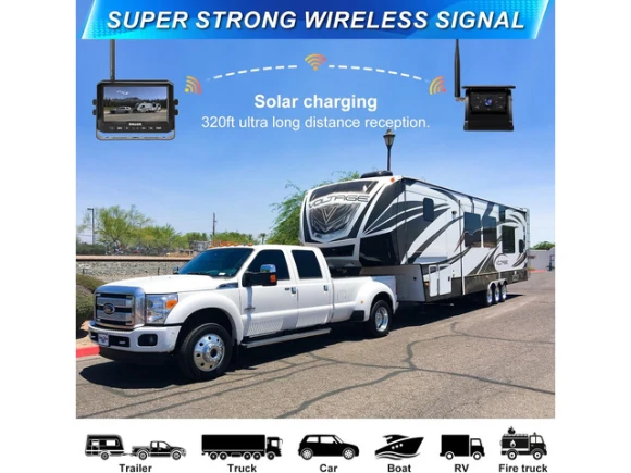 Solar Wireless Backup Camera Monitor System Kit — Backup Camera, DALLUX