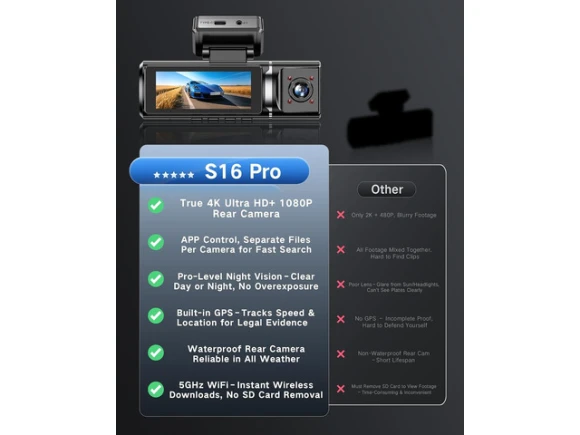 3-Channel Dash Camera with 64GB Card — Dash Cam, Xelite
