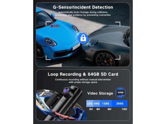 3-Channel Dash Camera with 64GB Card — Dash Cam, Xelite
