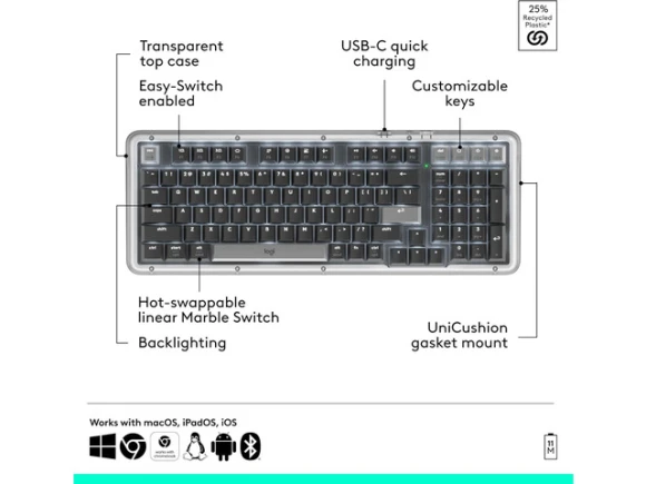Graphite Wireless Mechanical Keyboard — Bluetooth Keyboard, Alto Keys