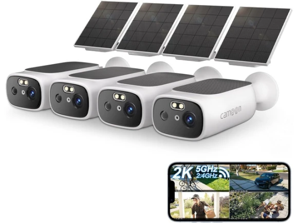Solar Outdoor Security Camera, 4 Cameras, 2K — Security Camera, Trisvision