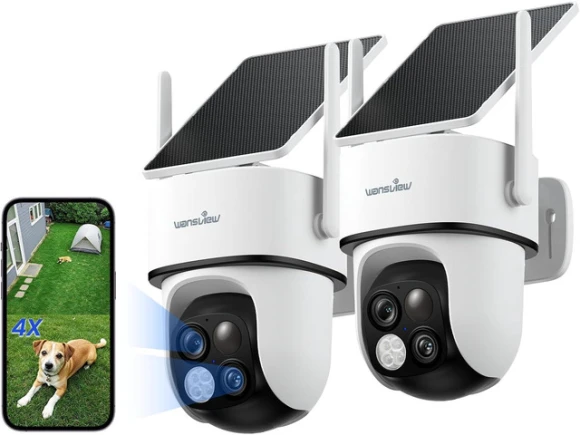 Wireless Outdoor Security Camera, Dual Lens, 2K, White, 2-Pack — Security Camera, Wansview