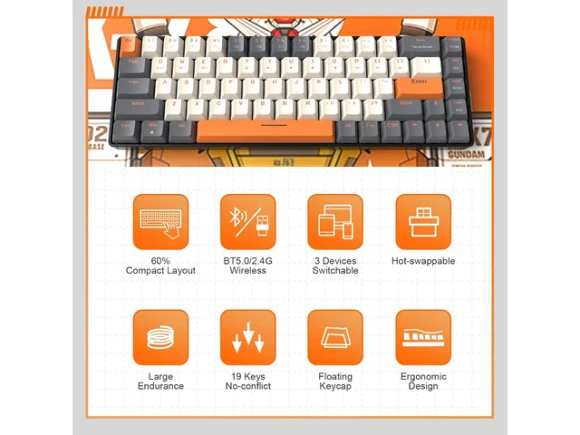 60% Wireless Mechanical Keyboard — Bluetooth Keyboard, MAGIC-REFINER