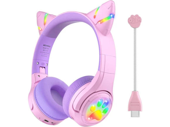 Kids Bluetooth Headphones, Purple — Wireless Earbuds, Riwbox