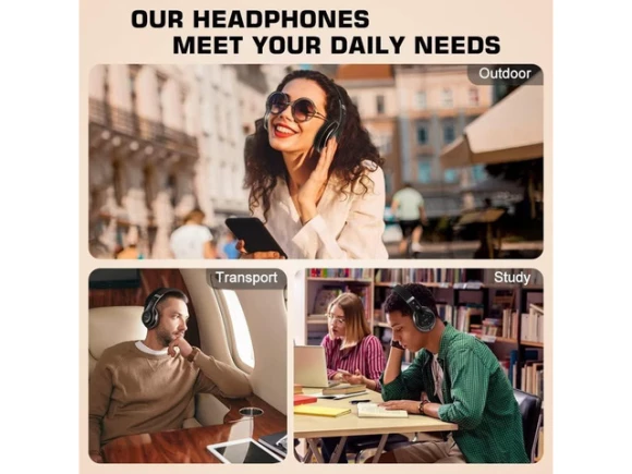 Wireless Bluetooth Over-Ear Headphones, Black & Gold — Wireless Earbuds, Trisvision