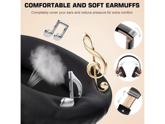 Wireless Bluetooth Over-Ear Headphones, Black & Gold — Wireless Earbuds, Trisvision