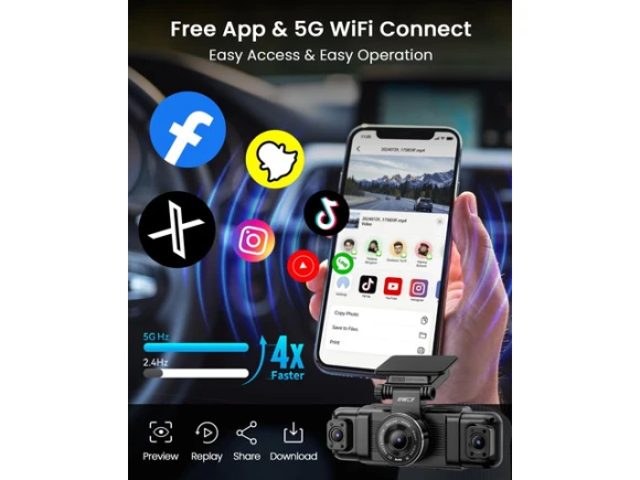 4-Channel Dash Camera with Free 128GB SD Card — Dash Cam, IIWEY