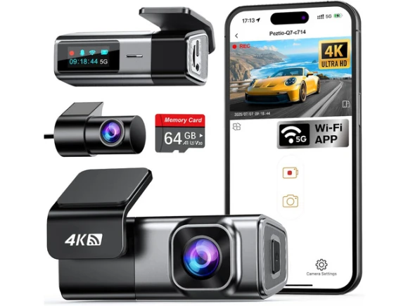 4K Front and 1080P Rear Dash Camera with 64GB Card — Dash Cam, Navycrest