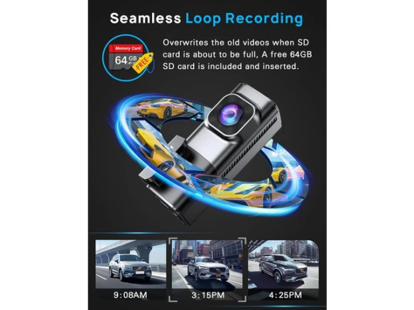 4K Front and 1080P Rear Dash Camera with 64GB Card — Dash Cam, Navycrest