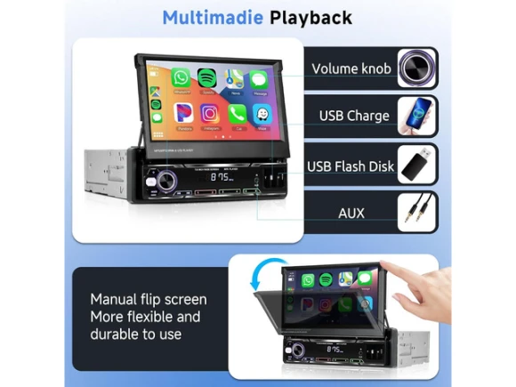 7-Inch Flip-Out Touchscreen Car Stereo — Car Infotainment System, Podofo