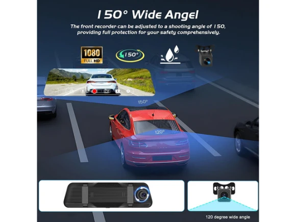 9.66-inch Rear-View Mirror Dash Camera with 64GB Card — Dash Cam, Trisvision