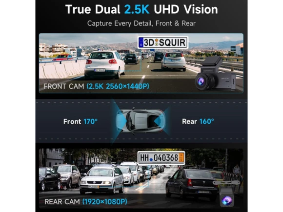 Front and Rear Dash Camera with 2.5K Resolution — Dash Cam, Trisvision
