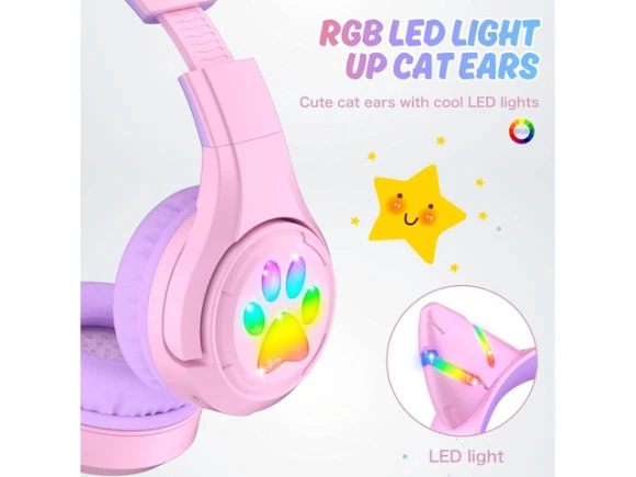 Kids Bluetooth Headphones, Purple — Wireless Earbuds, Riwbox