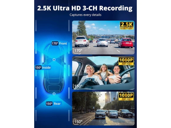 3-Channel Dash Camera — Dash Cam, Trisvision