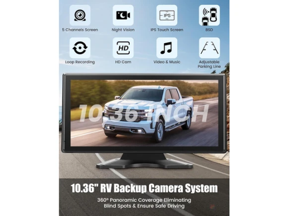5-Channel Backup Camera System with 10.36-Inch Monitor — Backup Camera, Trisvision