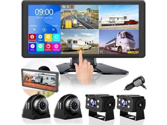 RV Backup Camera System with Quad-Split Touchscreen Monitor — Backup Camera, Trisvision