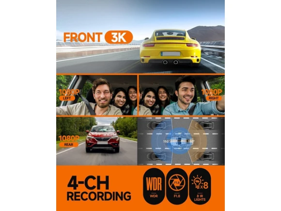 4-Channel Dash Camera with 5GHz Wi-Fi, GPS and 64GB SD Card — Dash Cam, SUNIVISION