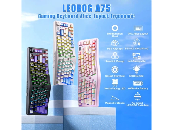 75% Alice Ergonomic Keyboard — Bluetooth Keyboard, LEOBOG