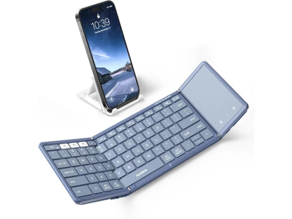 Foldable Bluetooth Keyboard with Touchpad, Blue — Bluetooth Keyboard, Samsers