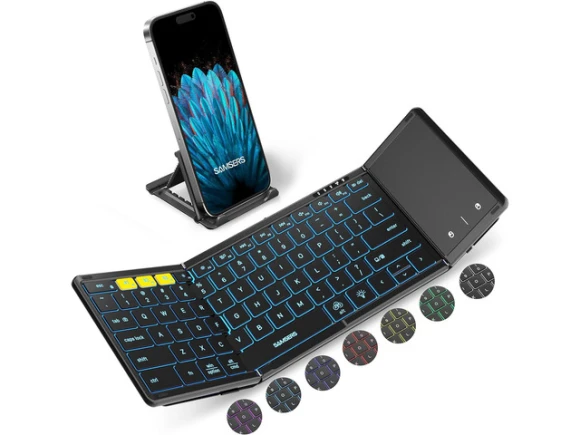 Foldable Bluetooth Keyboard with Touchpad, Full-Size, Black — Bluetooth Keyboard, Samsers