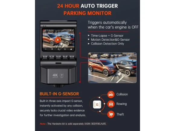 Front and Rear Dash Camera, 4K Ultra HD + 1080P — Dash Cam, SUNIVISION