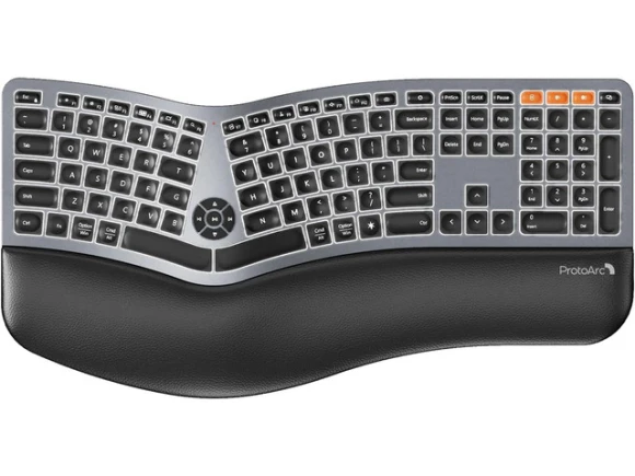 Full Size Split Keyboard with Backlighting and Cushioned Wrist Rest — Bluetooth Keyboard, ProtoArc