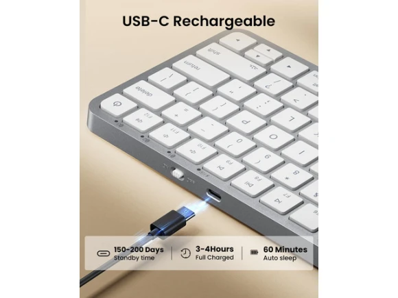 Wireless Keyboard, White Silver — Bluetooth Keyboard, ProtoArc