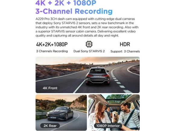 3-Channel Dash Cam with 4K + 2K + 1080P Video — Dash Cam, VIOFO