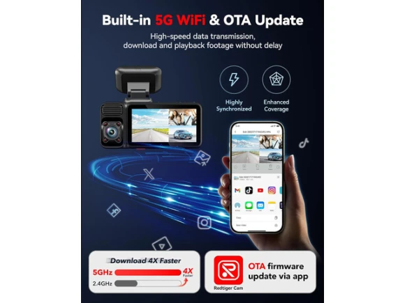 3-Channel Dash Cam with 64GB Card — Dash Cam, REDTIGER