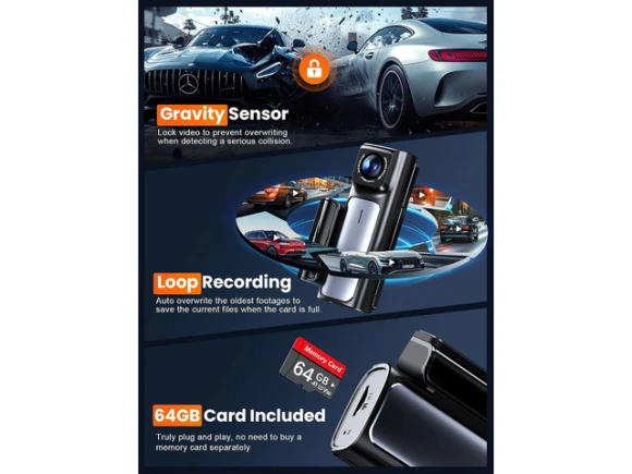 Front-and-rear dash camera with 64GB card — Dash Cam, SUNIVISION