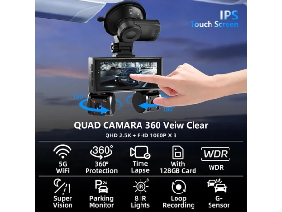 4-Channel Dash Camera with 2.5K QHD — Dash Cam, SUNIVISION