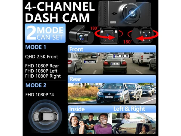 4-Channel Dash Camera with 2.5K QHD — Dash Cam, SUNIVISION