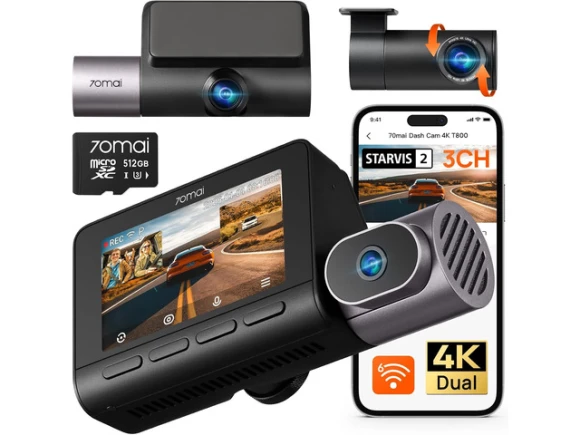 3-Channel Dash Camera with 512GB Card — Dash Cam, 70mai