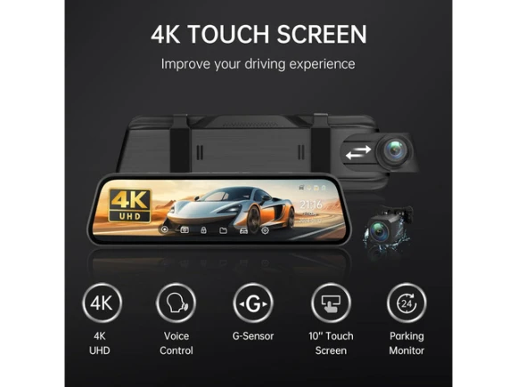10'' Rear-view Mirror Dash Camera with 32GB SD Card — Dash Cam, VEEMENT