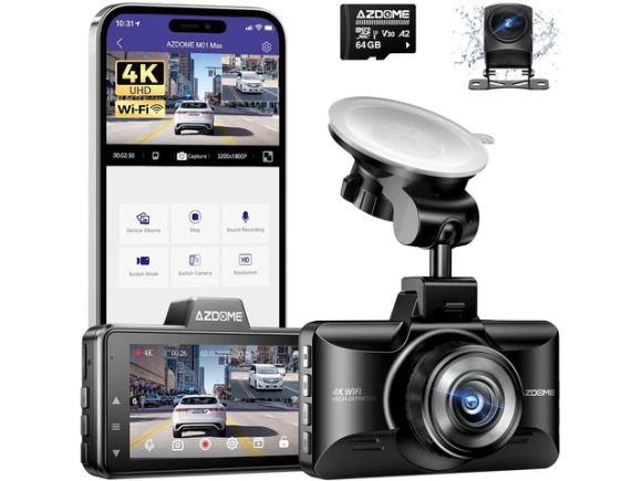 Front and Rear Car Dash Camera, 4K+1080 — Dash Cam, AZDOME