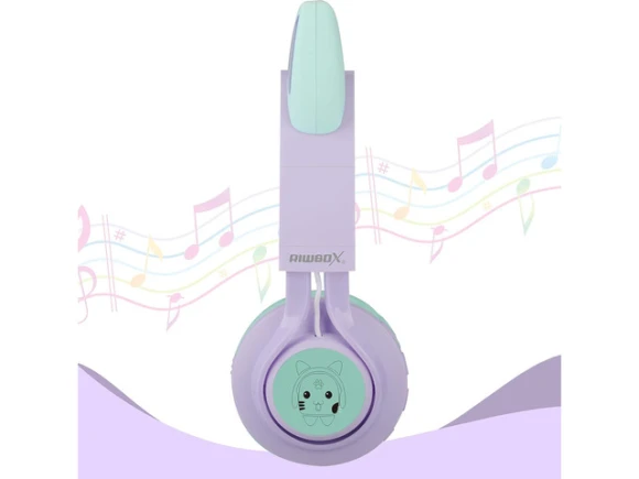 Wireless Headphones, Purple & Green, Cat Ear Design — Wireless Earbuds, Riwbox
