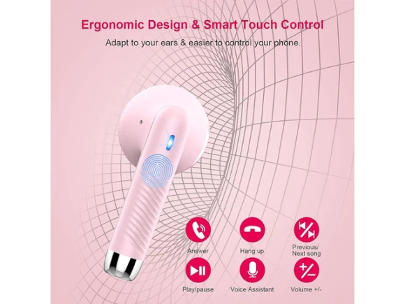 Wireless Bluetooth Earbuds, Pink, with Mini USB-C Charging Case — Wireless Earbuds, KEHIPI