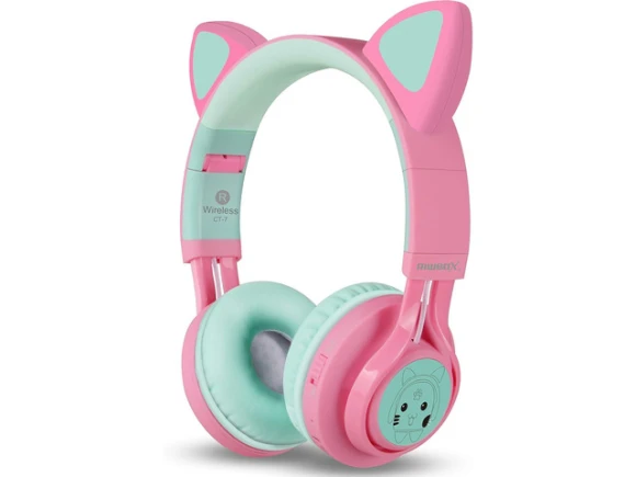 Cat-Ear Over-Ear Bluetooth Headphones with LED Lights — Wireless Earbuds, Riwbox