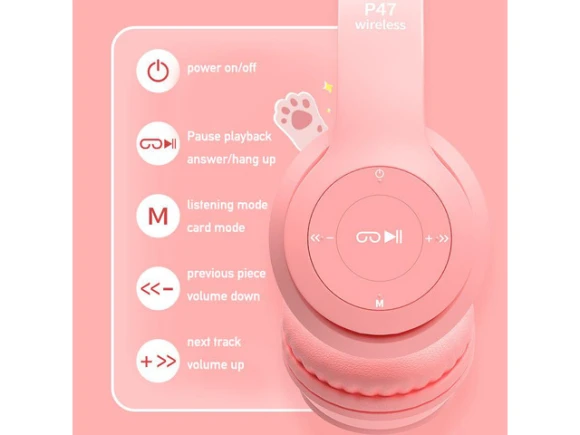 Foldable RGB Cat Ear Wireless Headphones with Built-in Microphone — Wireless Earbuds, Gemdeck