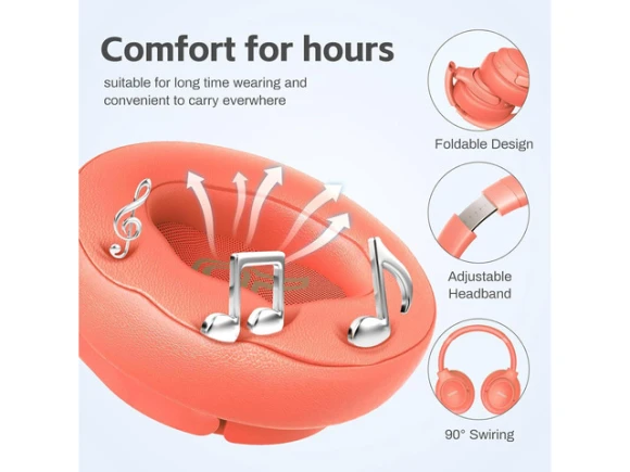 Over-ear Bluetooth headphones, Orange Red — Wireless Earbuds, BERIBES