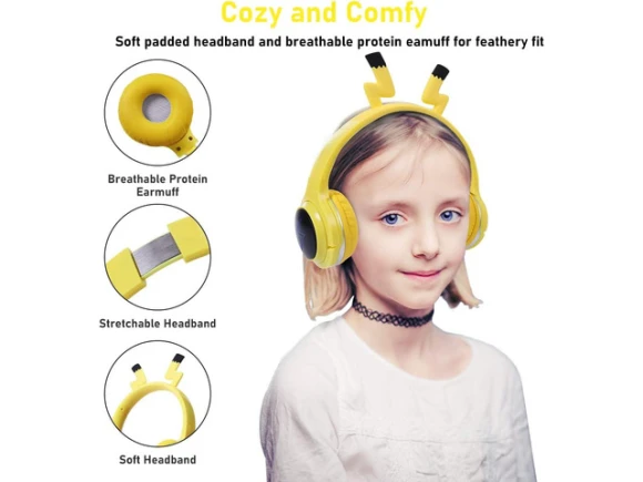 Over-Ear Bluetooth Headphones with Colorful LED Lights for Children — Wireless Earbuds, TUKO