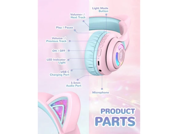 Pink Headphones — Wireless Earbuds, iClever