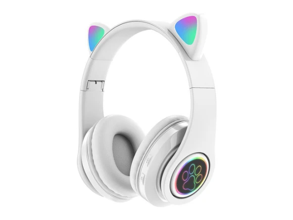 White Cat-Ear Headphones — Wireless Earbuds, Gemdeck