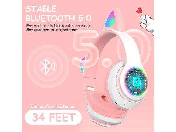 Wireless Bluetooth Headphones with Luminous Cat Ears — Wireless Earbuds, Gemdeck
