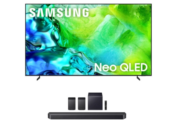 100-inch Neo QLED TV with soundbar and subwoofer — Smart TV, Samsung