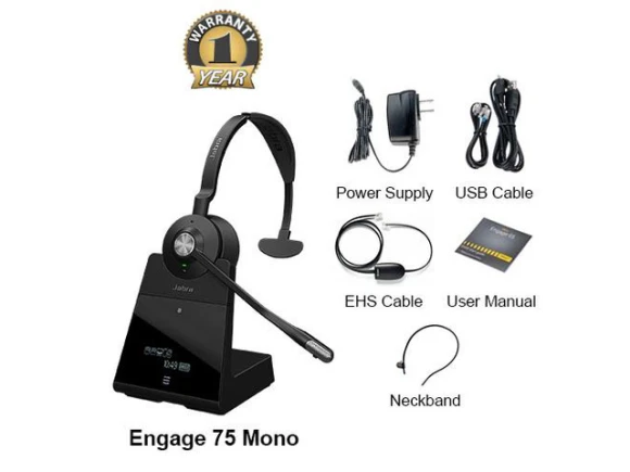 Wireless Mono Headset with EHS Polycom 14201-17 — Wireless Earbuds, Jabra