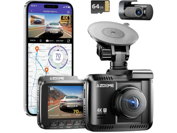 4K Dual-Channel Dash Cam with Wi-Fi and GPS — Dash Cam, AZDOME