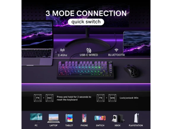 75% Wireless Gaming Mechanical Keyboard — Bluetooth Keyboard, COSTOM